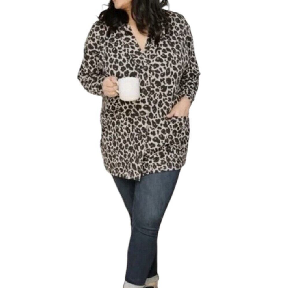 Smash Tess Leopard Print Everywear Cardi Cardigan Size S Beige Black Cozy Fall